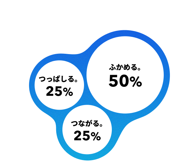 ふかめる50%　つながる25%　つっぱしる25%