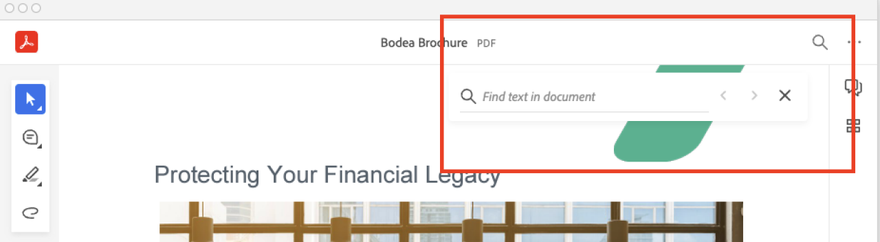 PDF Embed APIを使ったdemoページの検索UI［1］。demoページにある虫眼鏡マークをクリックすると検索枠が表示され、その枠に入力された検索キーワードが取得される 