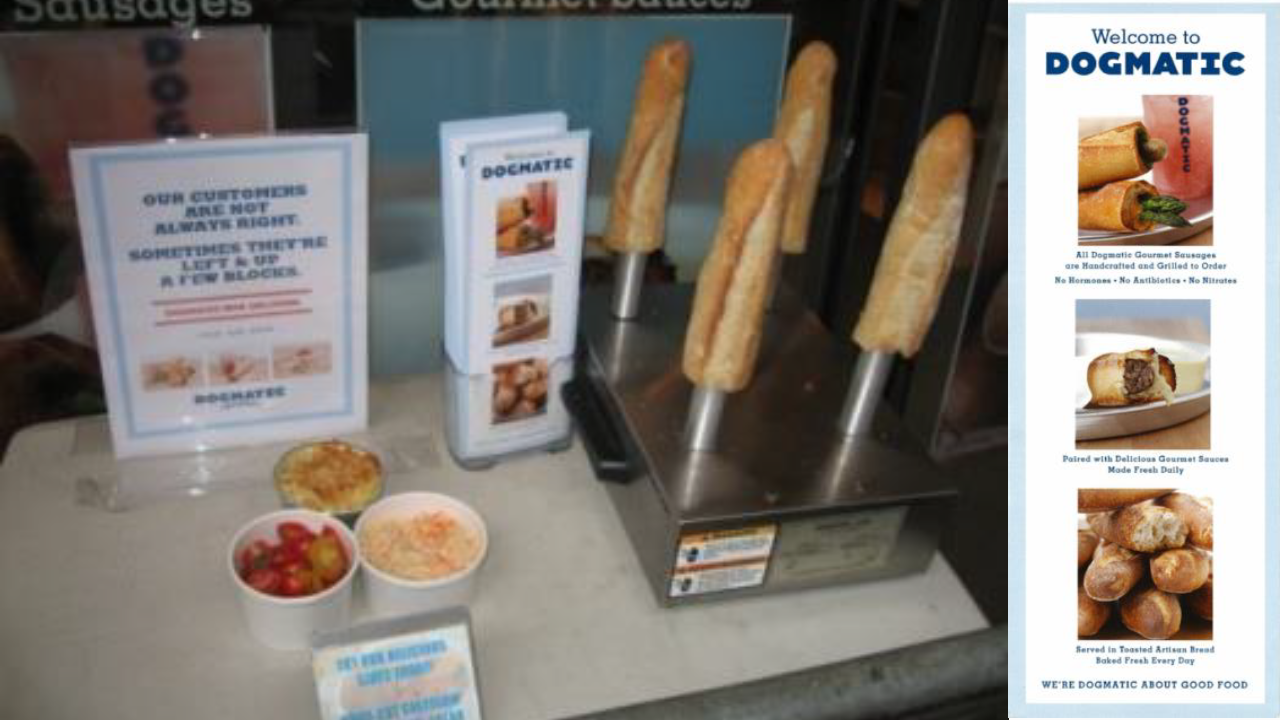 ニューヨークの街角で、あるホットドッグスタンドが、パンを縦に刺すというユニークな方法でホットドッグを提供