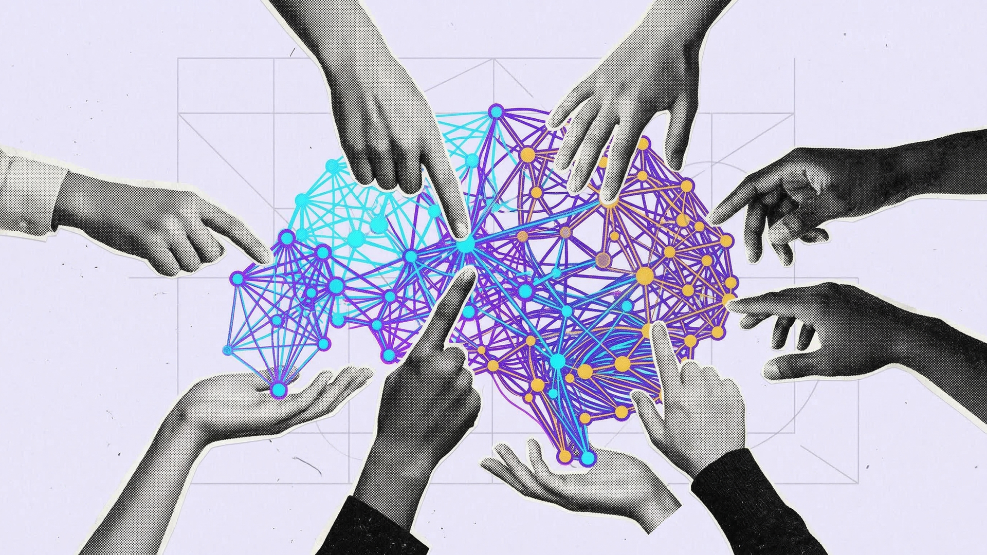AI network and multinational specialist team collaborating